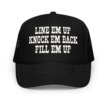 Wallen Trucker Hat, Line Em Up, Knock Em Back, Fill Em Up, Country Music Hat, Whiskey Glasses, Sand in my Boots Festival, Wallen Merch Gift - Sunlit Funlit Country Music Tees